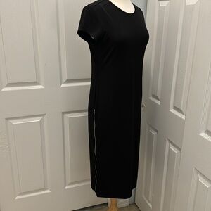 Anatomie Midi Black T-Shirt Sheath Dress with Silver Side Zippers Detail size S